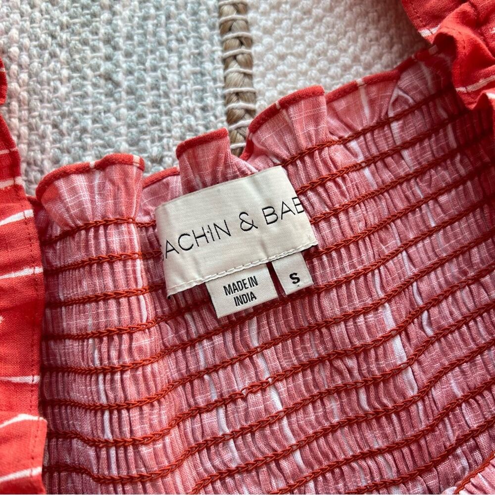 Sachin & Babi Lola Striped Orange Shibori Puff Sleeve Mini Dress Women’s Small - Picture 7 of 8